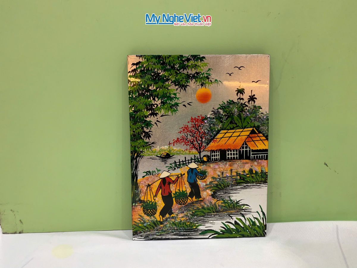 Tranh Sơn Mài Đồng Quê Dát Vàng Nền Bạc Nhiều Mẫu TSM231/1-4