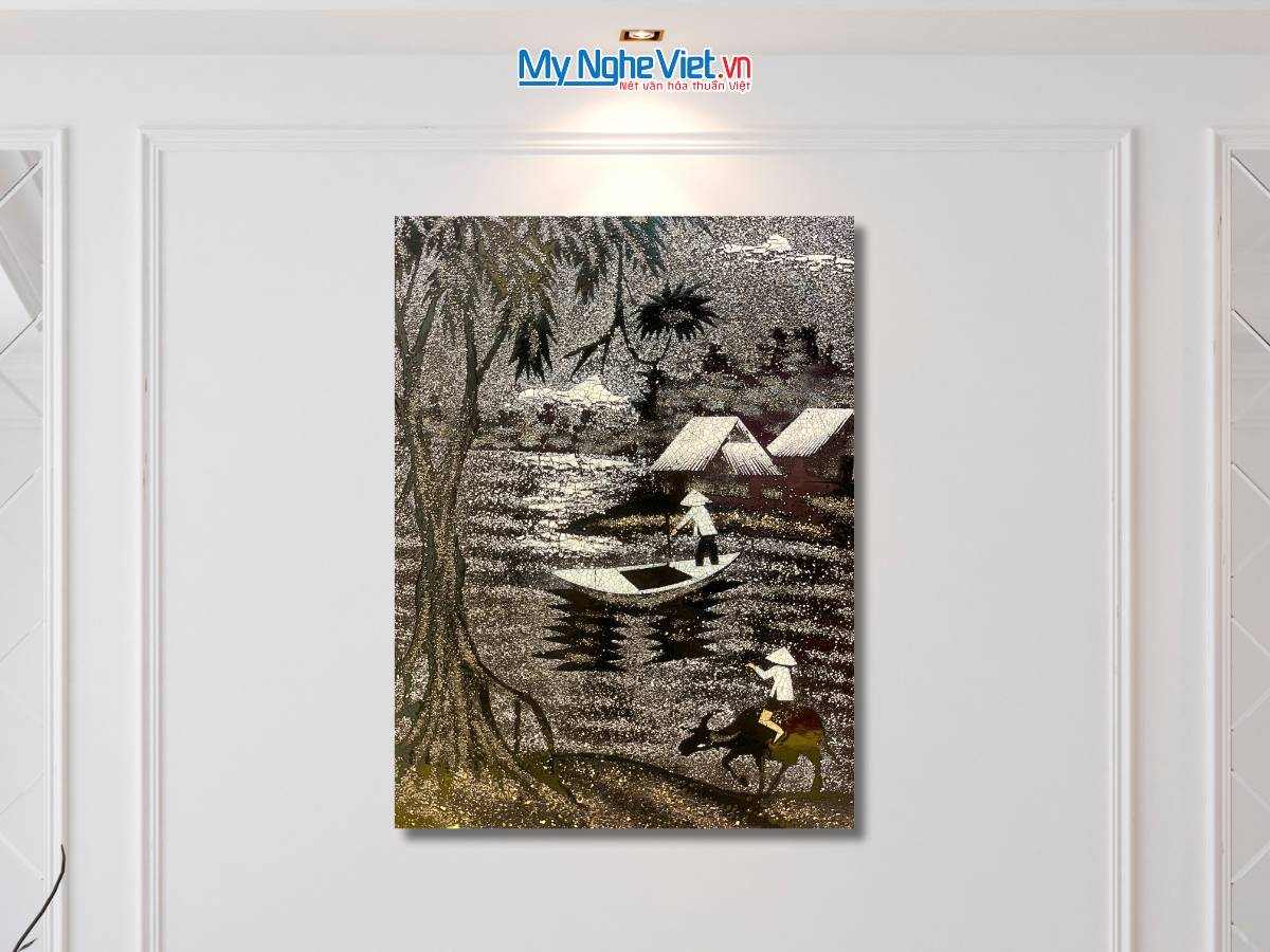 Tranh sơn mài đồng quê cẩn vỏ trứng TSM345.3