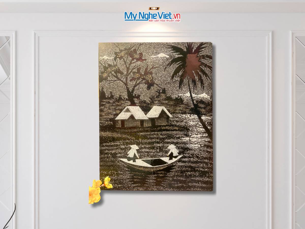 Tranh sơn mài đồng quê cẩn vỏ trứng TSM345.5