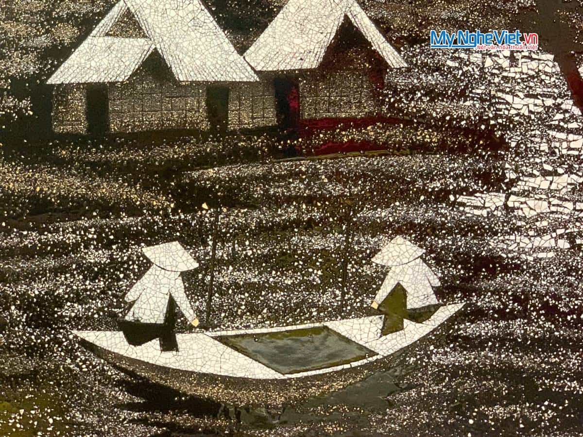 Tranh sơn mài đồng quê cẩn vỏ trứng TSM345.5