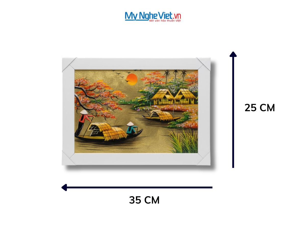 Bộ tranh sơn mài đồng quê dát lá vàng và khung trắng TSM2030/khung