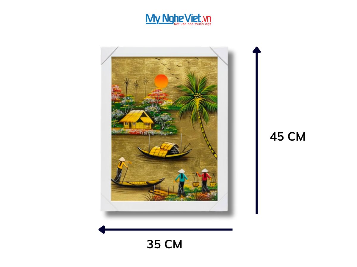 Bộ tranh sơn mài đồng quê dát lá vàng và khung trắng TSM3040/khung