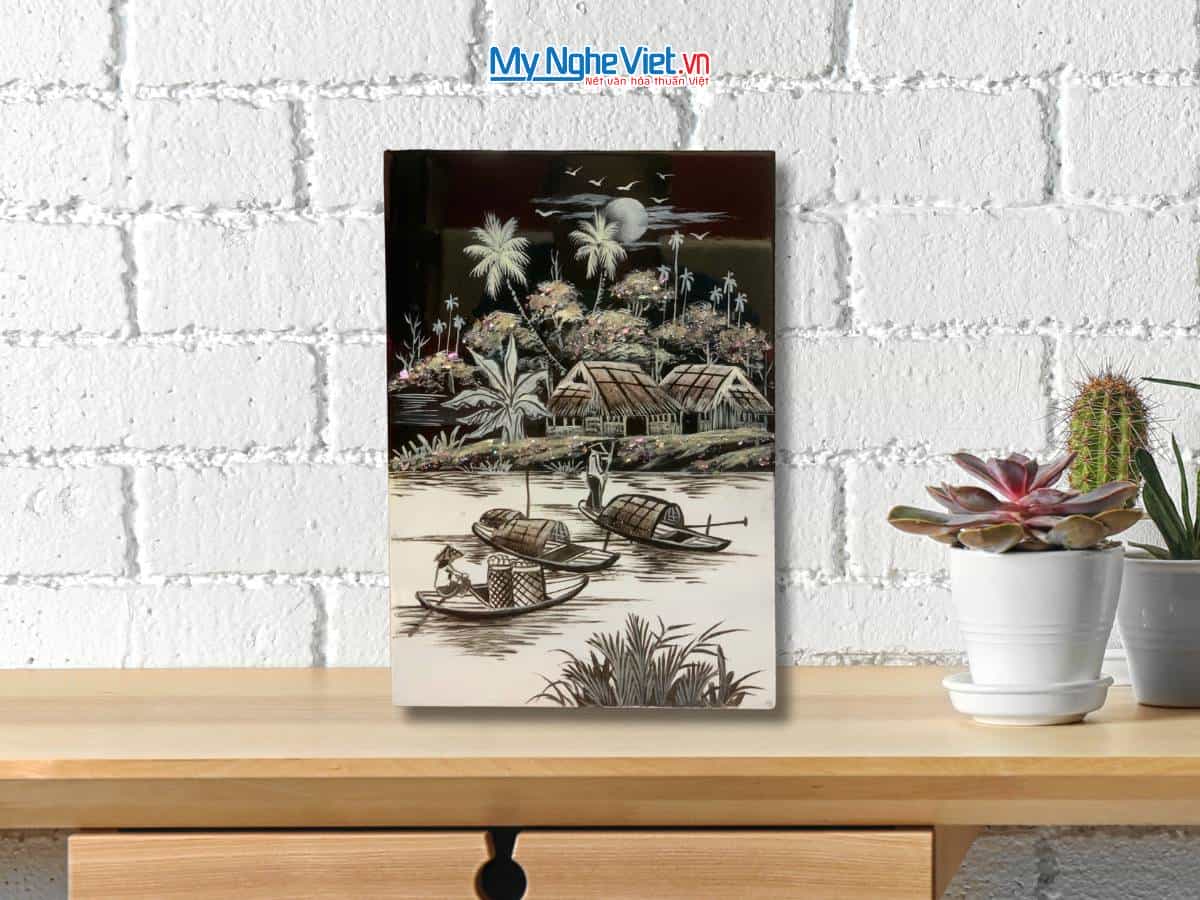 Tranh Sơn Mài Đồng Quê đen trắng TSM235-1.1.4