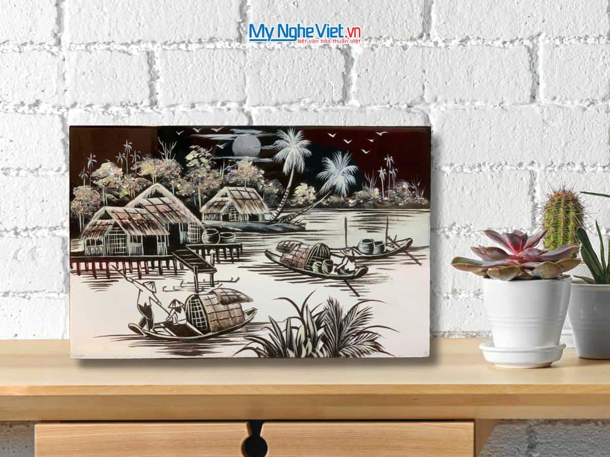 Tranh Sơn Mài Đồng Quê đen trắng TSM235-1.1.7
