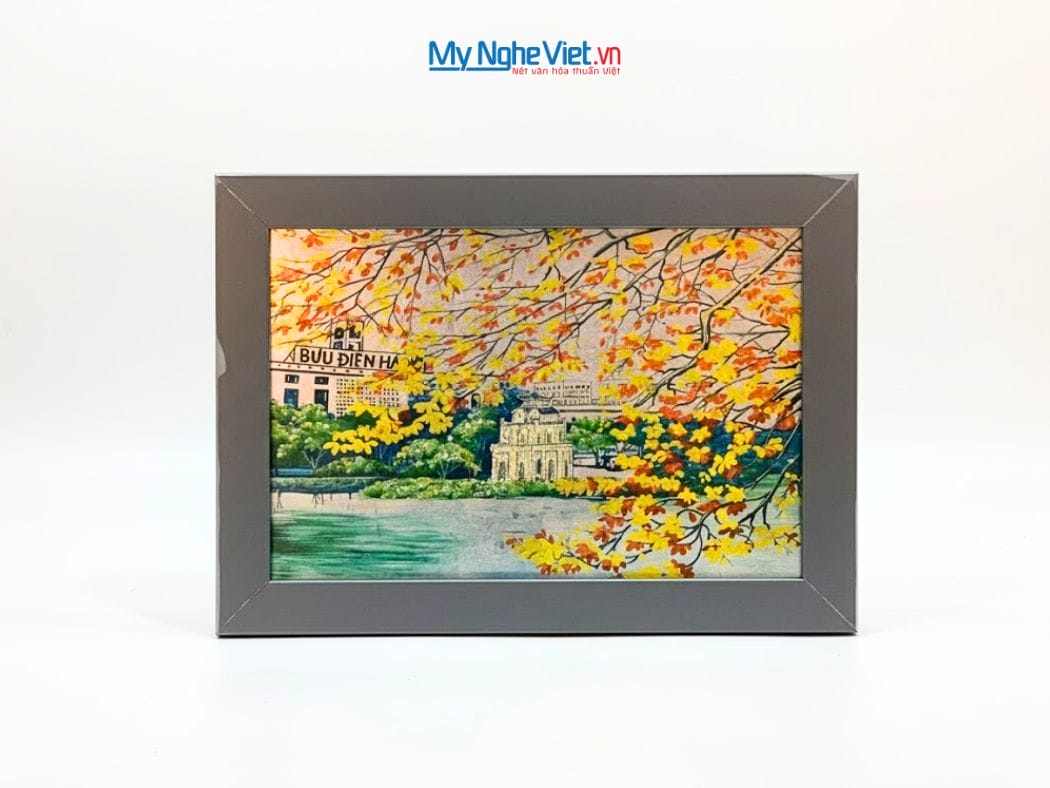 Tranh Sơn Mài Vẽ hồ Gươm Dát Lá Bạc tsm2535.1