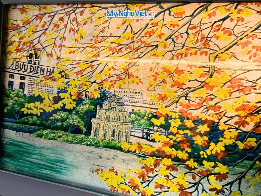 Tranh Sơn Mài Vẽ hồ Gươm Dát Lá Bạc tsm2535.1