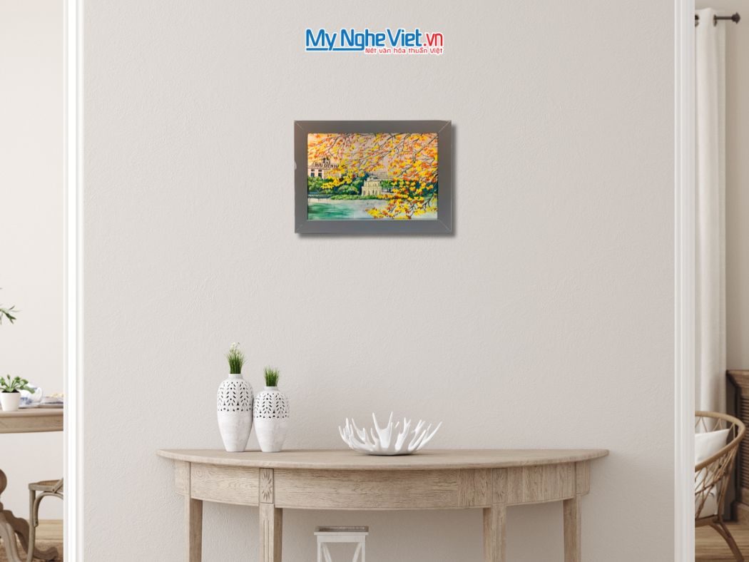 Tranh Sơn Mài Vẽ hồ Gươm Dát Lá Bạc tsm2535.1