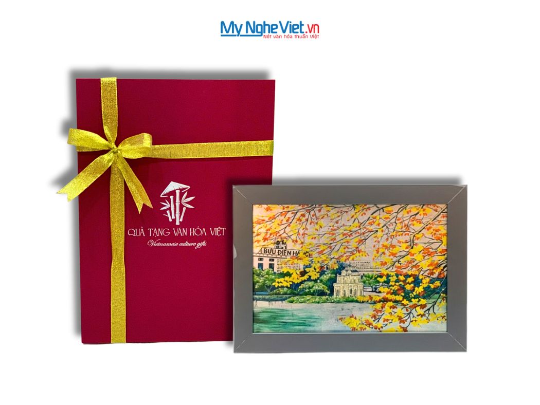 Tranh Sơn Mài Vẽ hồ Gươm Dát Lá Bạc tsm2535.1