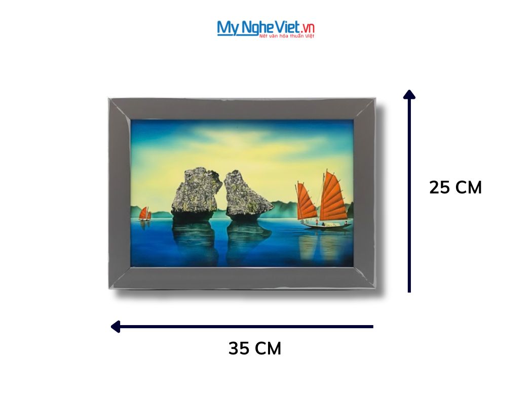 Tranh Sơn Mài Phong Cảnh Vịnh Hạ Long Nền Xanh tsm2535.4