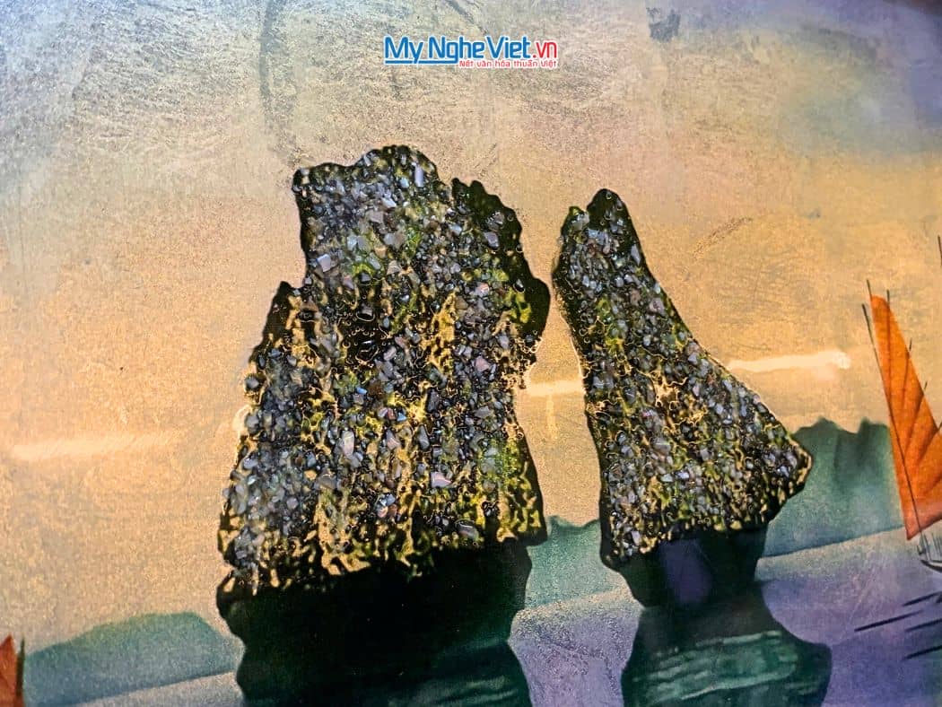 Tranh Sơn Mài Phong Cảnh Vịnh Hạ Long Dát Lá Bạc tsm2535.3