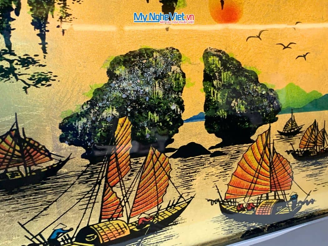 Tranh Sơn Mài Phong Cảnh Vịnh Hạ Long Dát Lá Vàng tsm2535.5