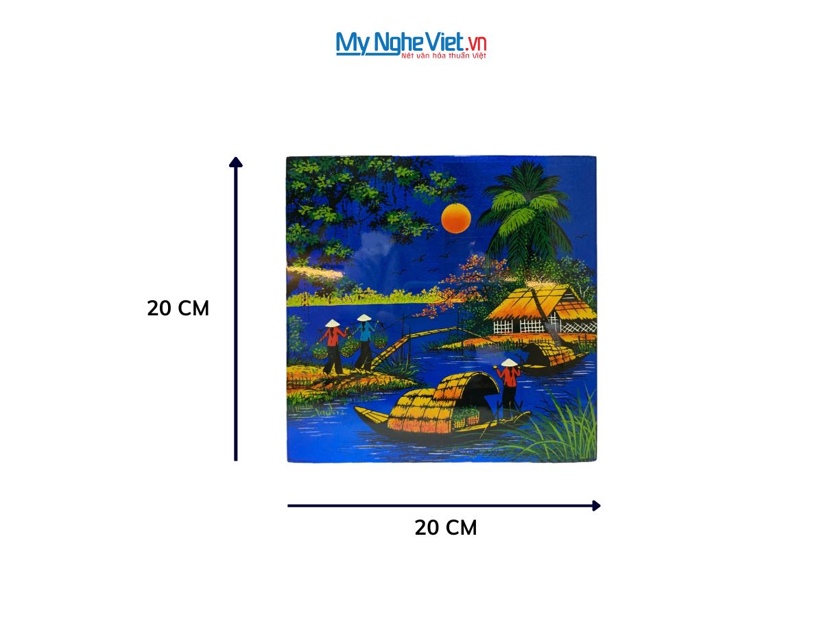 Tranh Sơn Mài Đồng Quê Dát Vàng Nền Xanh Dương Nhiều Mẫu TSM223-3