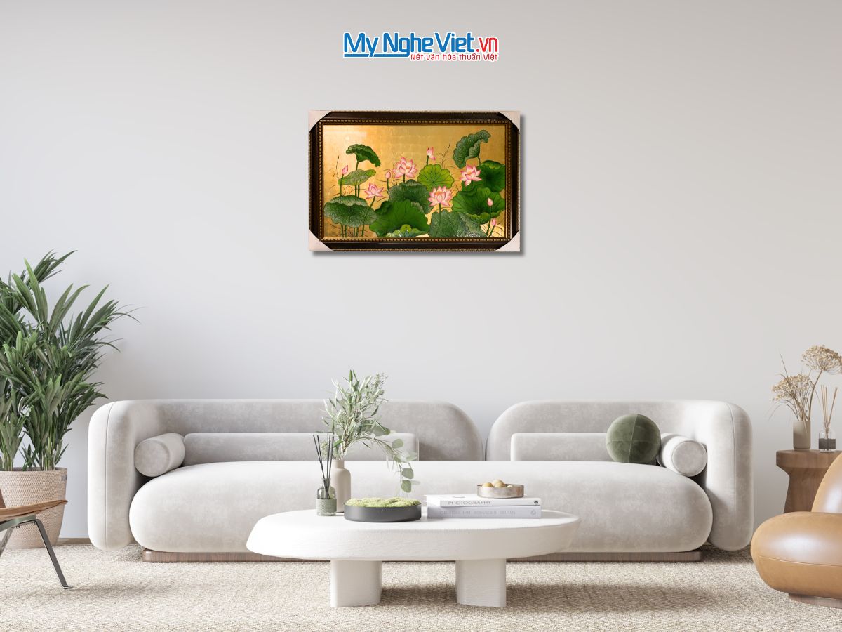 Tranh Sơn Mài Hoa Sen Dát Bạc Đắp Nổi TSM6090/1