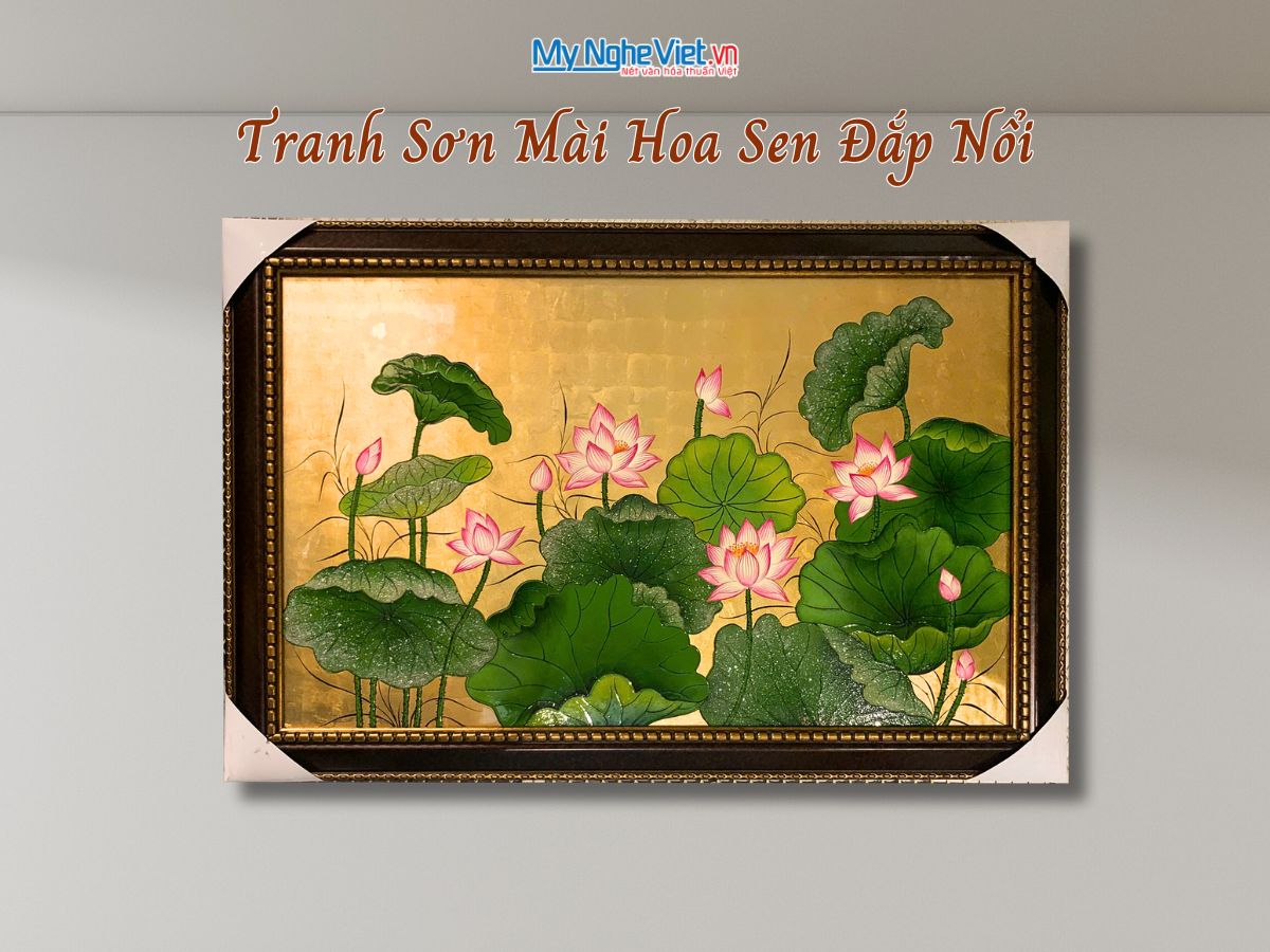 Tranh Sơn Mài Hoa Sen Dát Bạc Đắp Nổi TSM6090/1