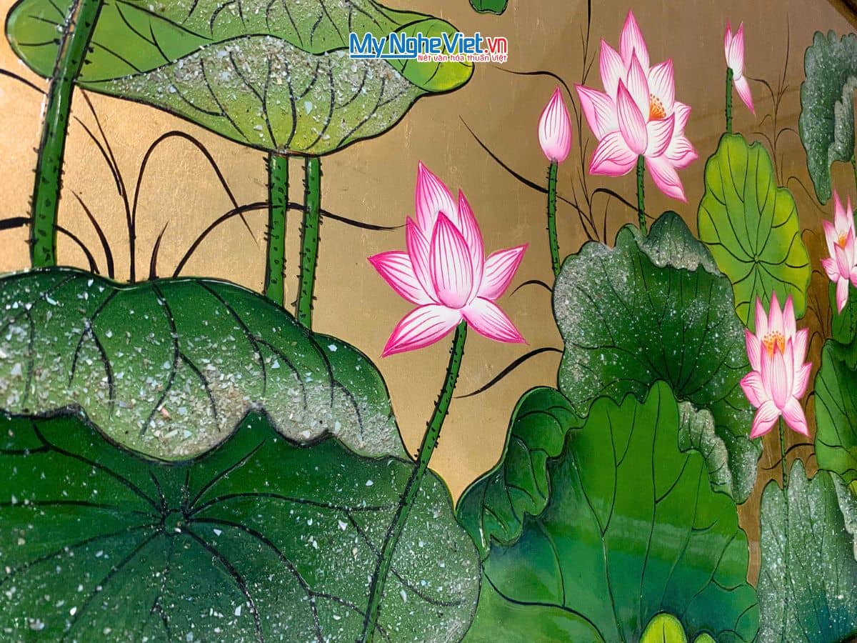 Tranh Sơn Mài Hoa Sen Dát Bạc Đắp Nổi TSM6090/1