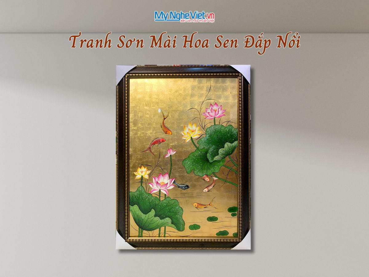 Tranh Sơn Mài Hoa Sen Dát Bạc Đắp Nổi TSM6090/2