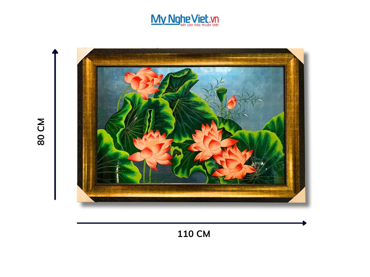Tranh sơn mài hoa sen độc bản đắp nổi TSMDH8111