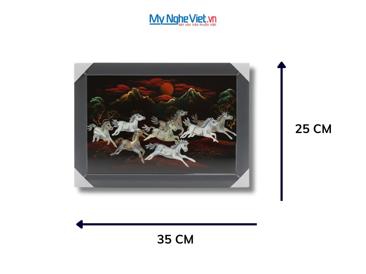Bộ tranh sơn mài mã đáo thành công cẩn ốc chìm và khung đen TSM20301/khung