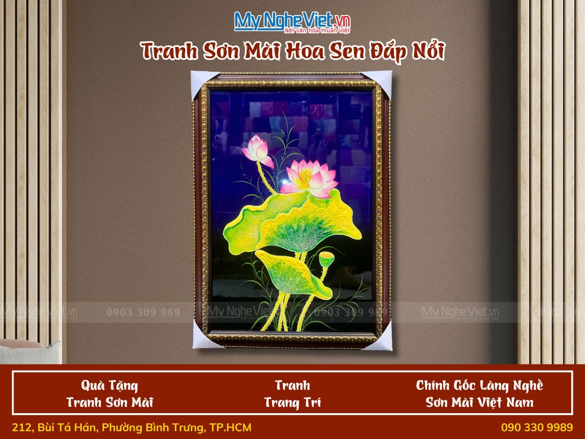 Tranh sơn mài hoa sen đắp nổi TSM571-1.7