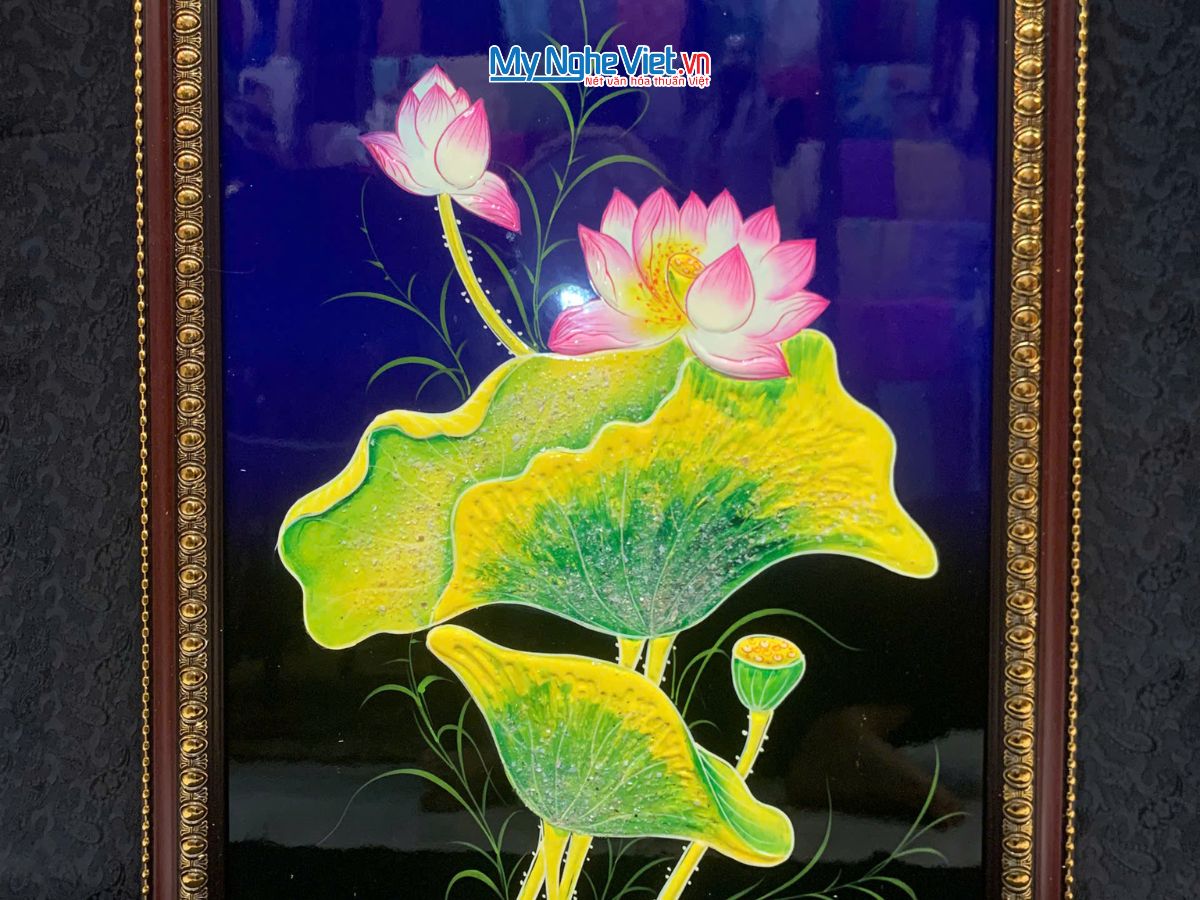 Tranh sơn mài hoa sen đắp nổi TSM571-1.7
