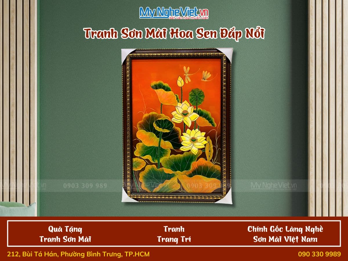 Tranh sơn mài hoa sen đắp nổi TSM571-1.8