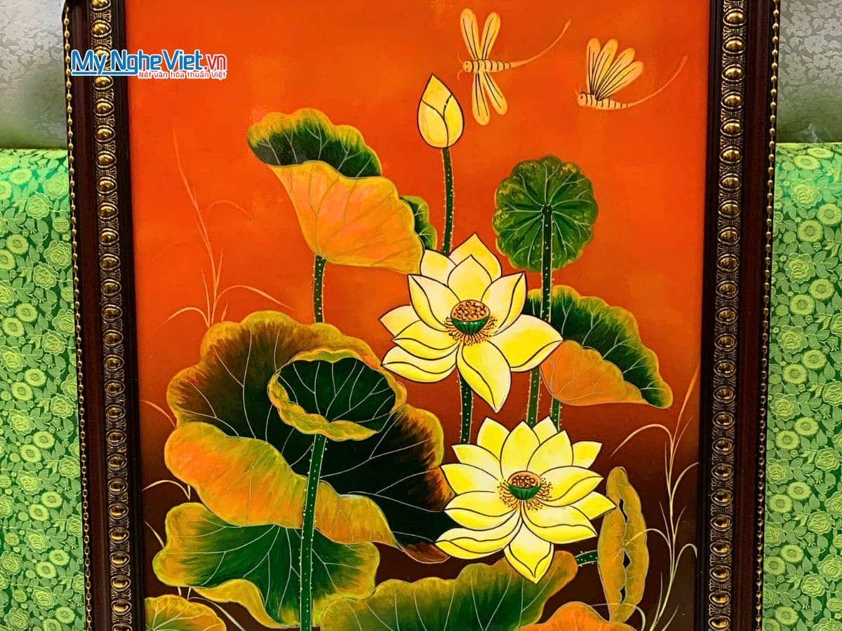 Tranh sơn mài hoa sen đắp nổi TSM571-1.8