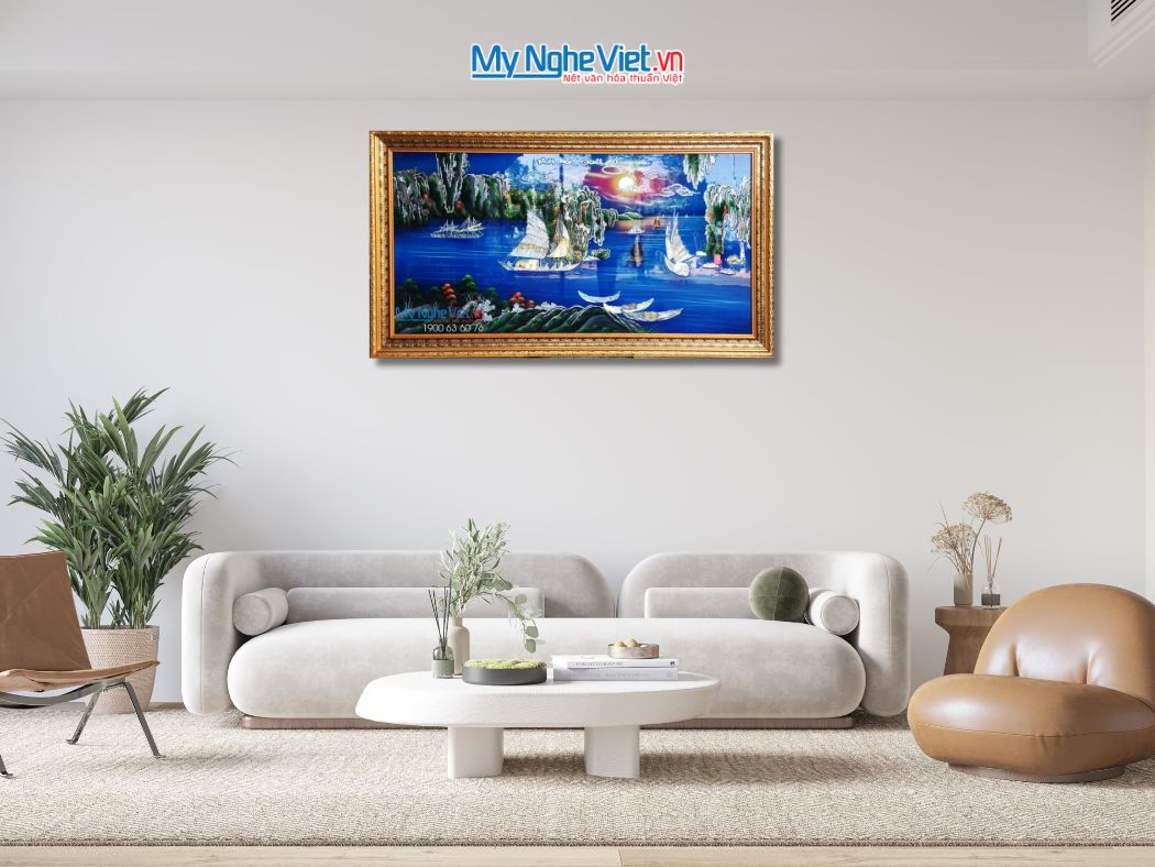 Tranh sơn mài Thuận Buồm Xuôi Gió cẩn ốc 80x160cm MNV-TSM9179-2