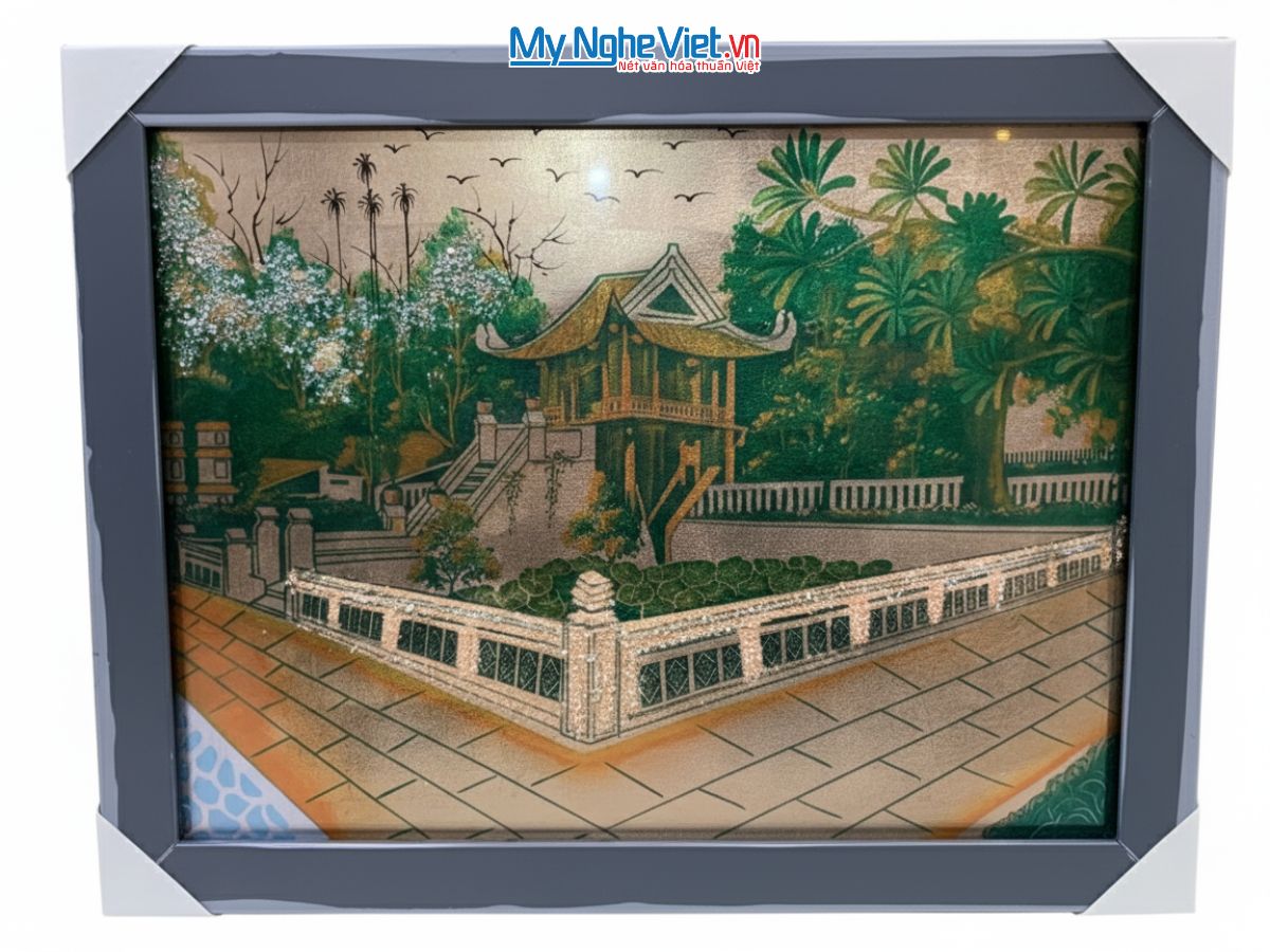 Tranh sơn mài dát bạc vẽ Chùa Một Cột TSM3545-1.1