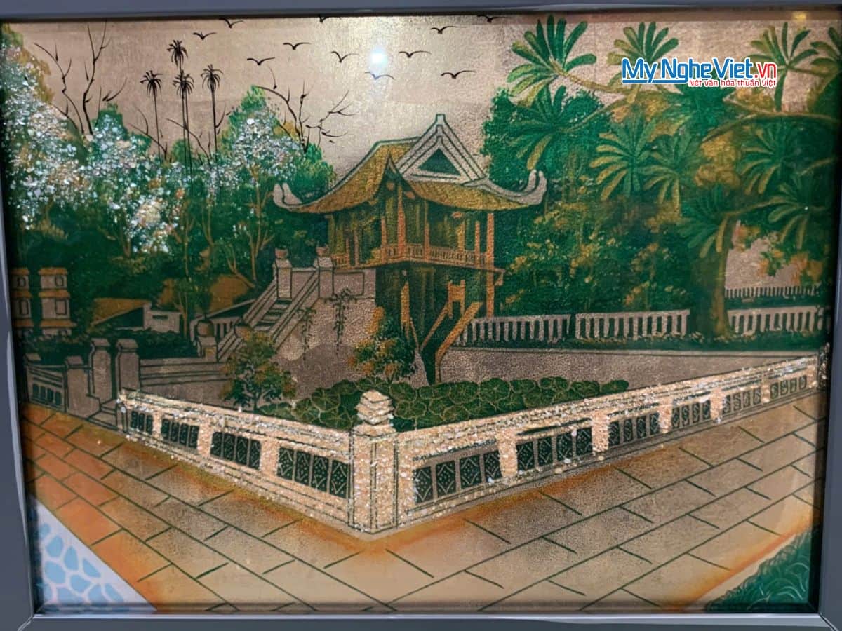 Tranh sơn mài dát bạc vẽ Chùa Một Cột TSM3545-1.1