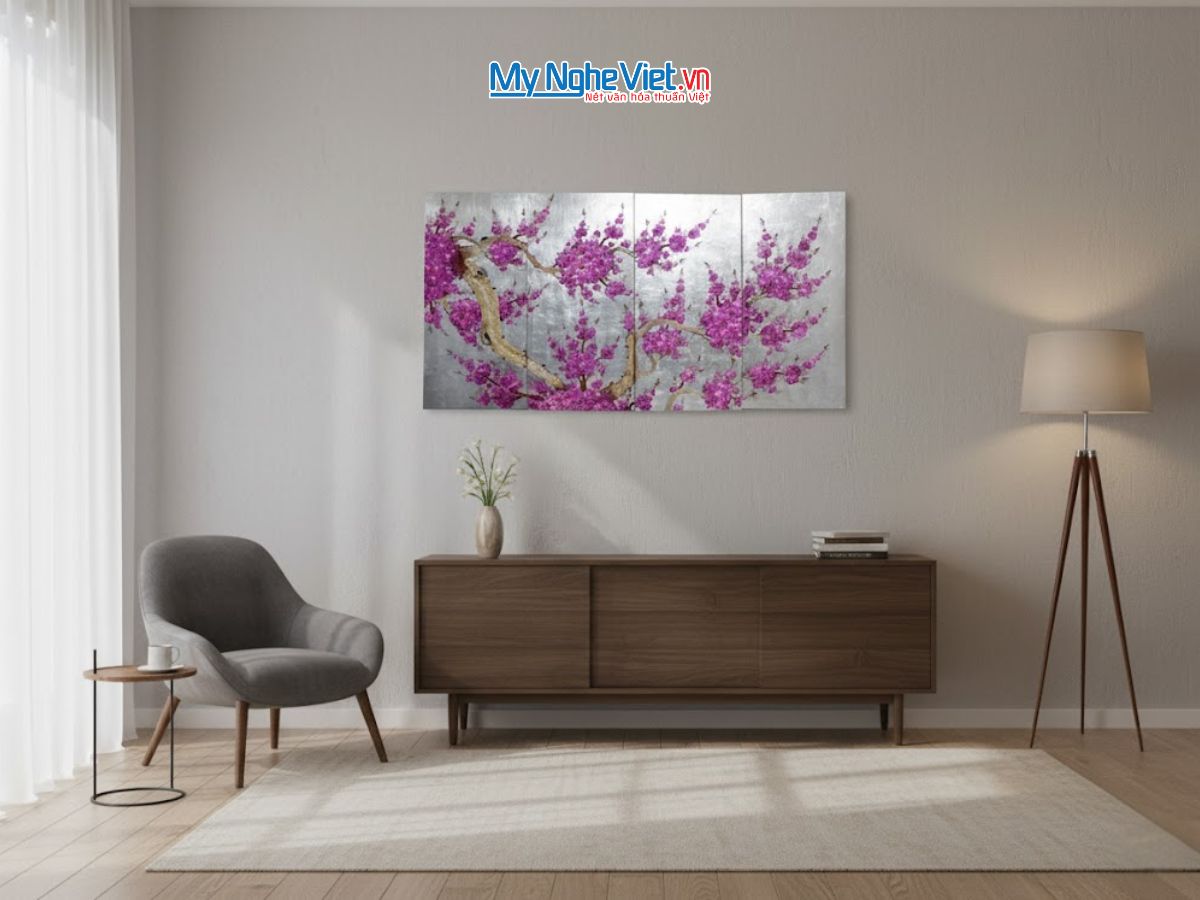 Tranh sơn mài vẽ hoa đào tím TSM36.10