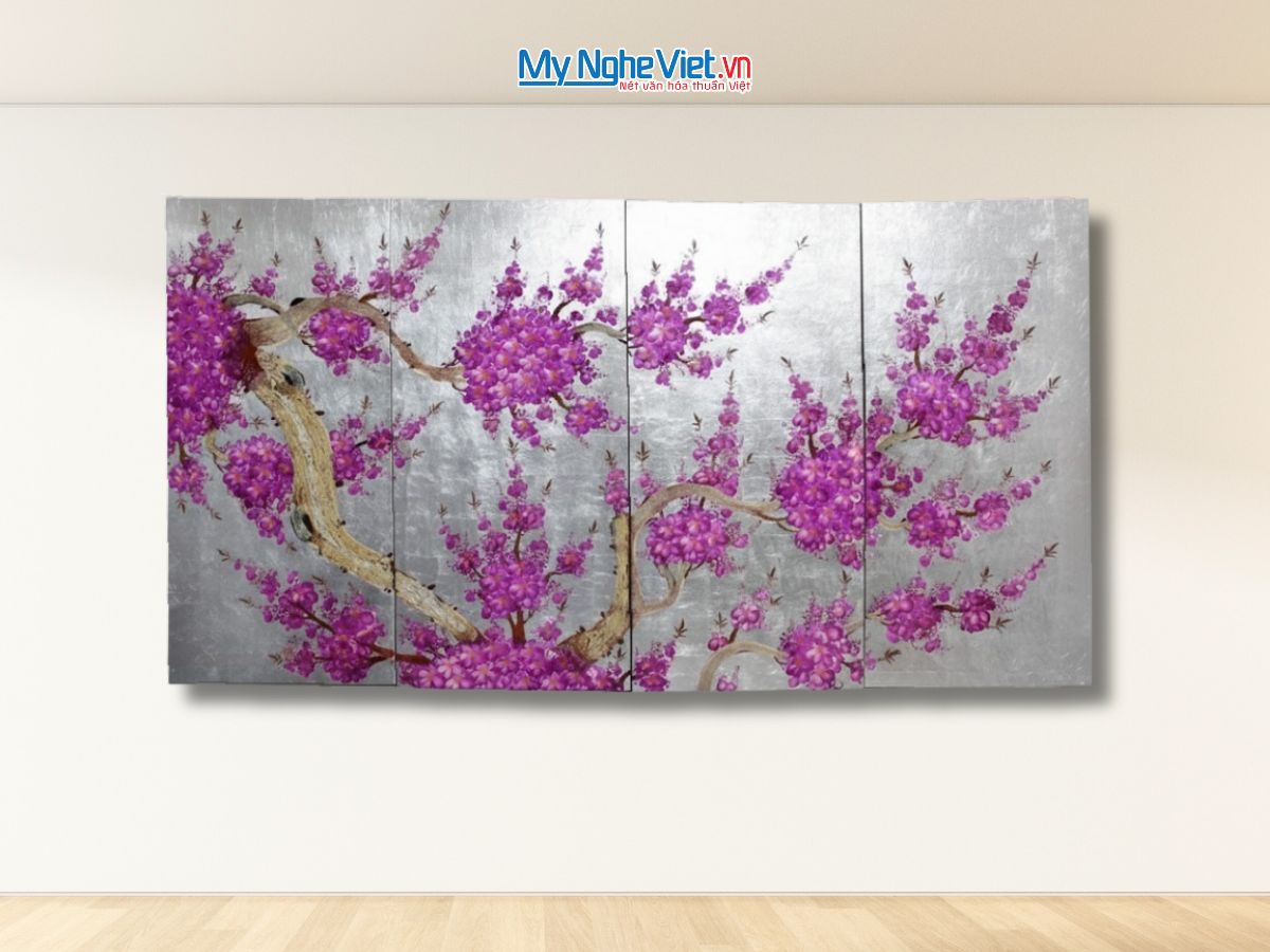 Tranh sơn mài vẽ hoa đào tím TSM36.10