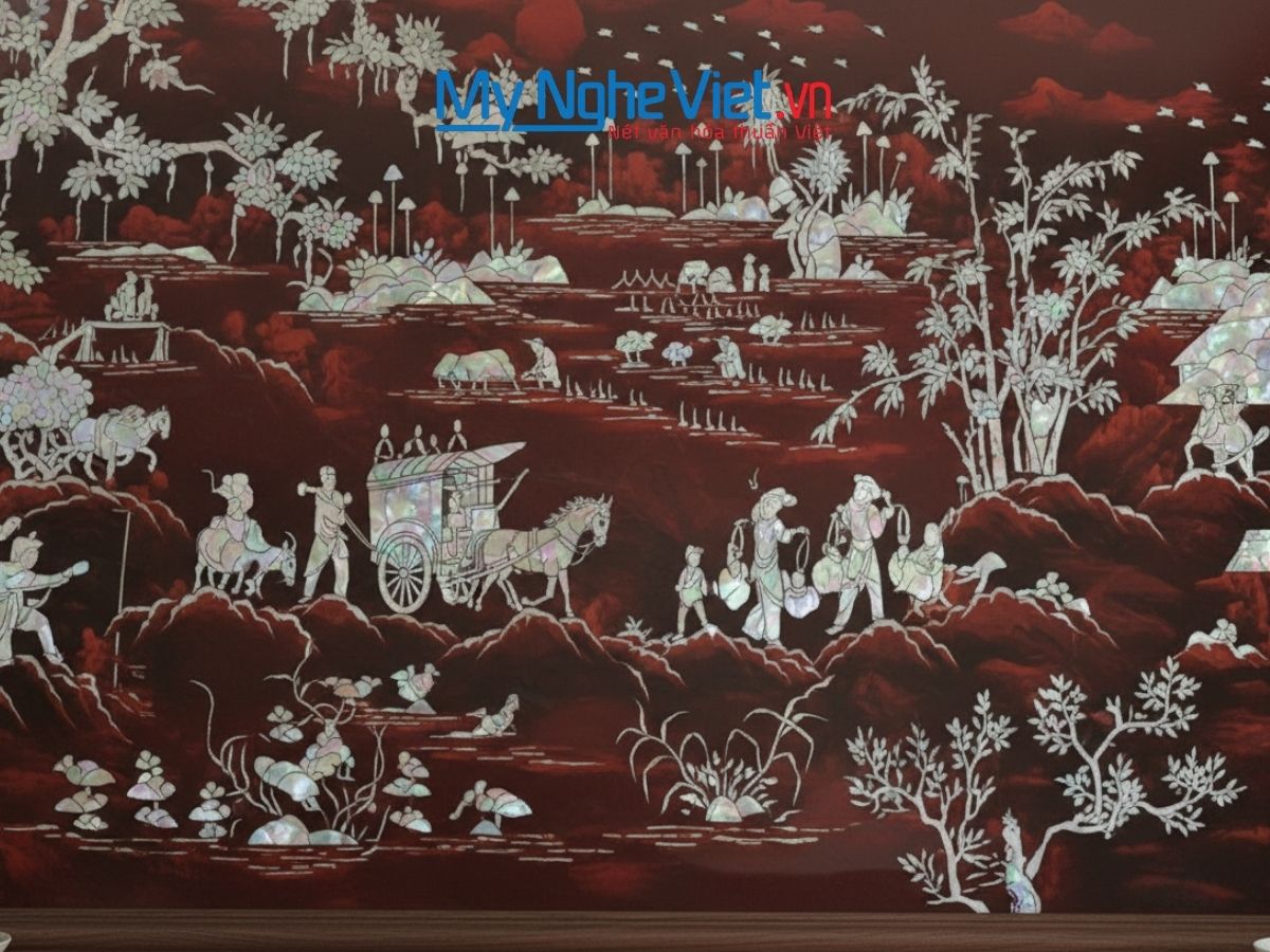 Tranh SM cẩn ốc đồng quê thanh bình 80x160 không khung TSM8161-1.1