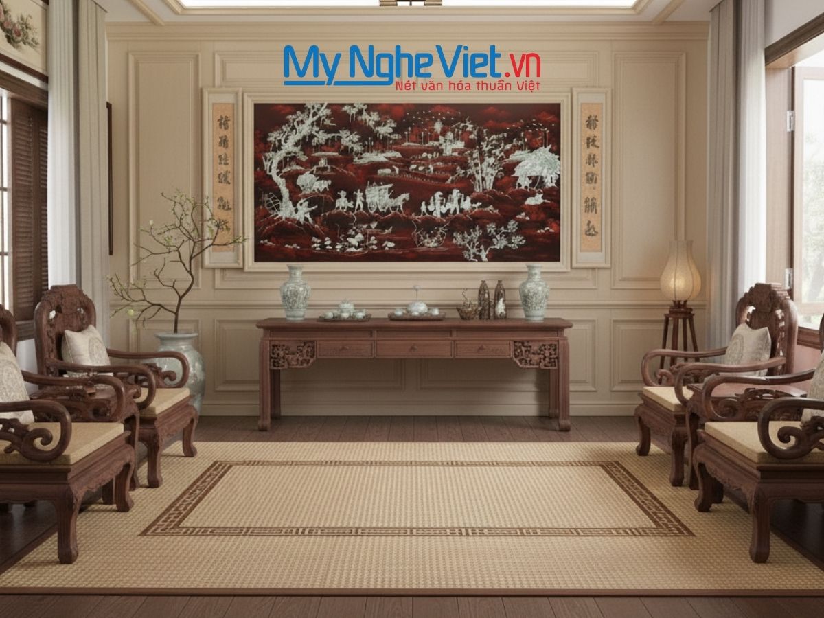 Tranh SM cẩn ốc đồng quê thanh bình 80x160 không khung TSM8161-1.1