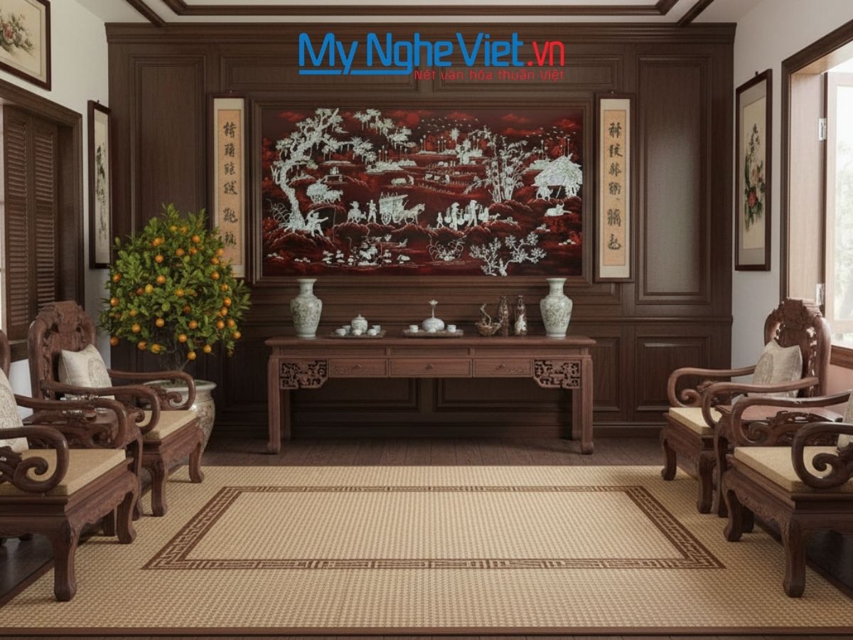 Tranh SM cẩn ốc đồng quê thanh bình 80x160 không khung TSM8161-1.1