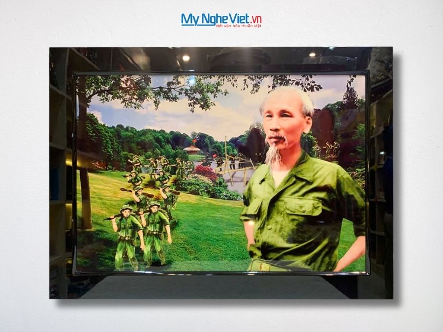Tranh Sơn Mài Bác Hồ Hành Quân 50x70cm MNV-TSM4680