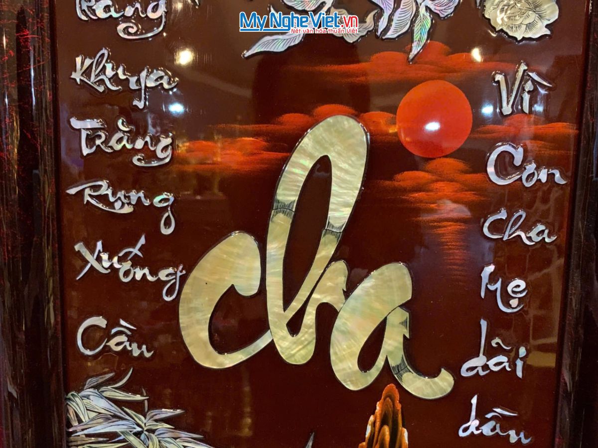 Combo Tranh sơn mài cẩn ốc chữ Cha Mẹ khung sơn mài CBTSM410