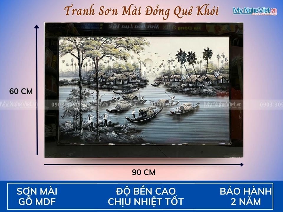 Tranh Sơn Mài Đồng Quê Vẽ Cao Cấp 60x90 MNV-TSM69-8