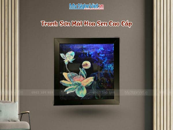 Tranh sơn mài hoa sen cao cấp 35x35 MNV-TSM3535/18