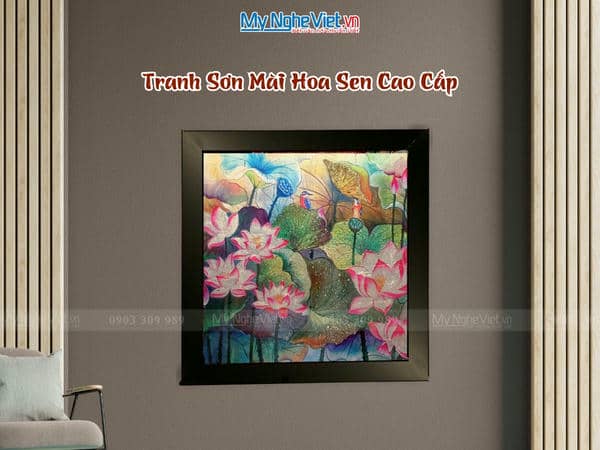 Tranh sơn mài hoa sen cao cấp 35x35 MNV-TSM3535/7