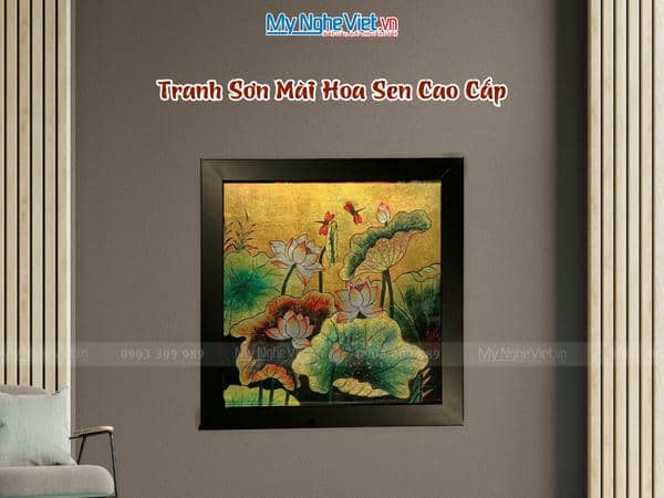 Tranh sơn mài hoa sen cao cấp 35x35 MNV-TSM3535/20
