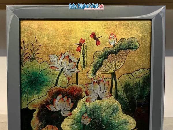 Tranh sơn mài hoa sen cao cấp 35x35 MNV-TSM3535/20
