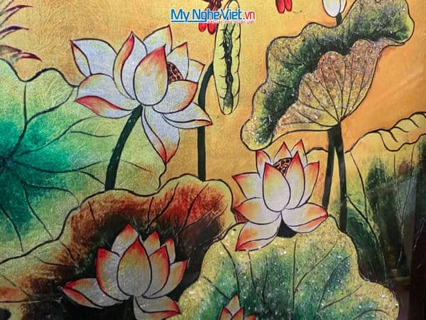 Tranh sơn mài hoa sen cao cấp 35x35 MNV-TSM3535/20