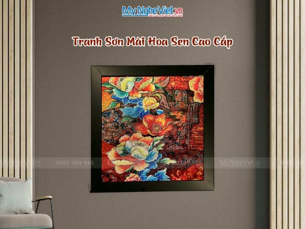 Tranh sơn mài hoa sen cao cấp 35x35 MNV-TSM3535/17