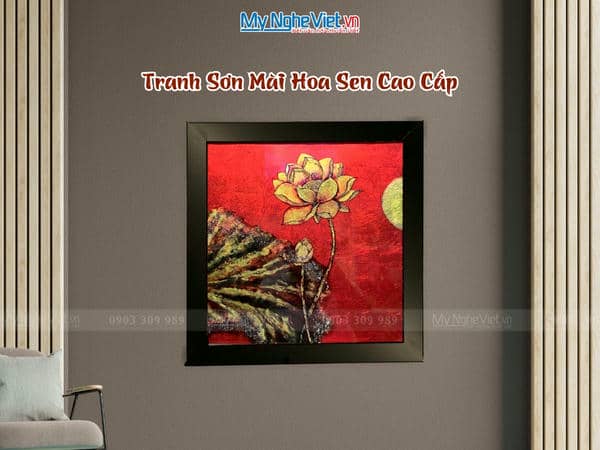 Tranh sơn mài hoa sen cao cấp 35x35 MNV-TSM3535/16