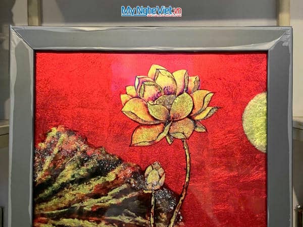 Tranh sơn mài hoa sen cao cấp 35x35 MNV-TSM3535/16