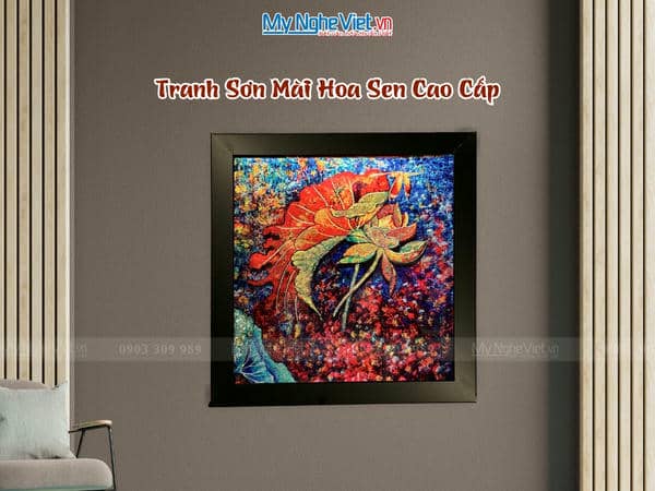 Tranh sơn mài hoa sen cao cấp 35x35 MNV-TSM3535/19