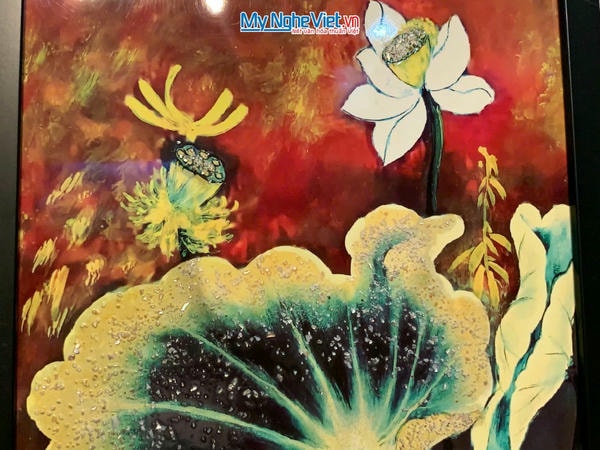 Tranh sơn mài vẽ hoa sen 30x40 có khung 35x45 TSM3545-1.15