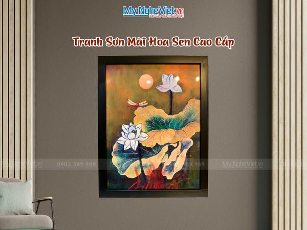 Tranh sơn mài vẽ hoa sen 30x40 có khung 35x45 TSM3545-1.16