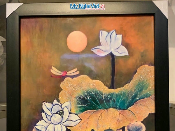 Tranh sơn mài vẽ hoa sen 30x40 có khung 35x45 TSM3545-1.16