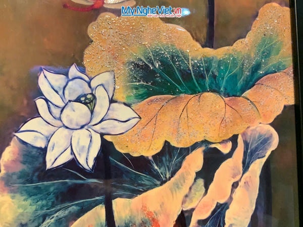 Tranh sơn mài vẽ hoa sen 30x40 có khung 35x45 TSM3545-1.16